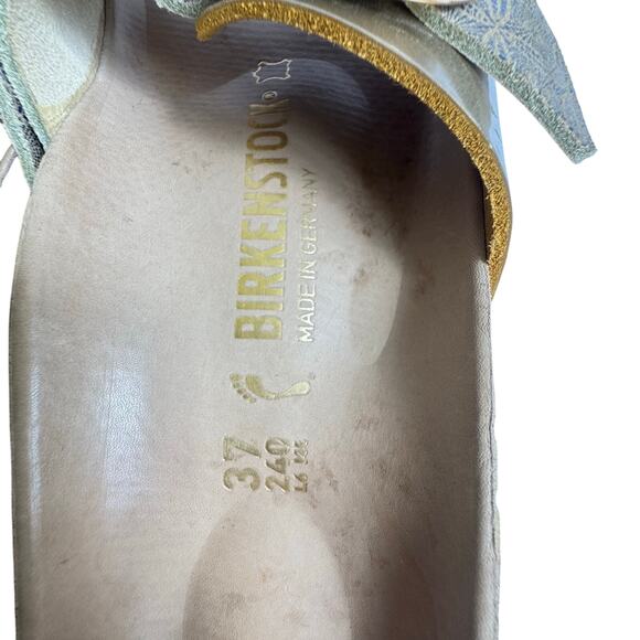 Birkenstock Womens Size 37 Madrid Big Buckle Sandals Ceramic Pattern Blue Gold - Picture 6 of 10